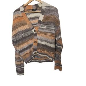 J. Crew Space-dyed ribbed V-neck cardigan sweater/Striped Multicolor